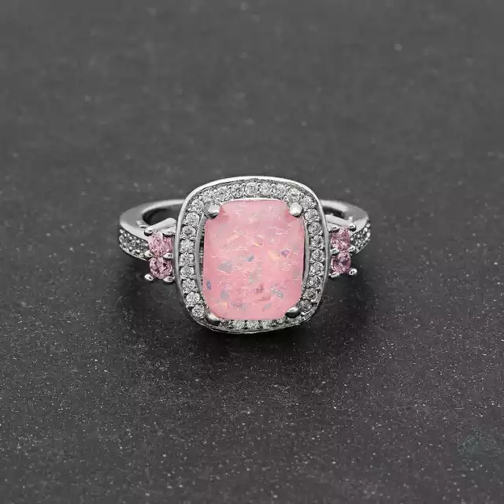 New Women's Pink Fire Opal Ring Sterling Silver